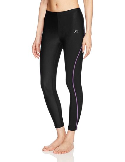 图片 a.d.one One 女式 美腿小脚裤打底裤长裤健身裤瑜伽服长裤 黑色x紫色